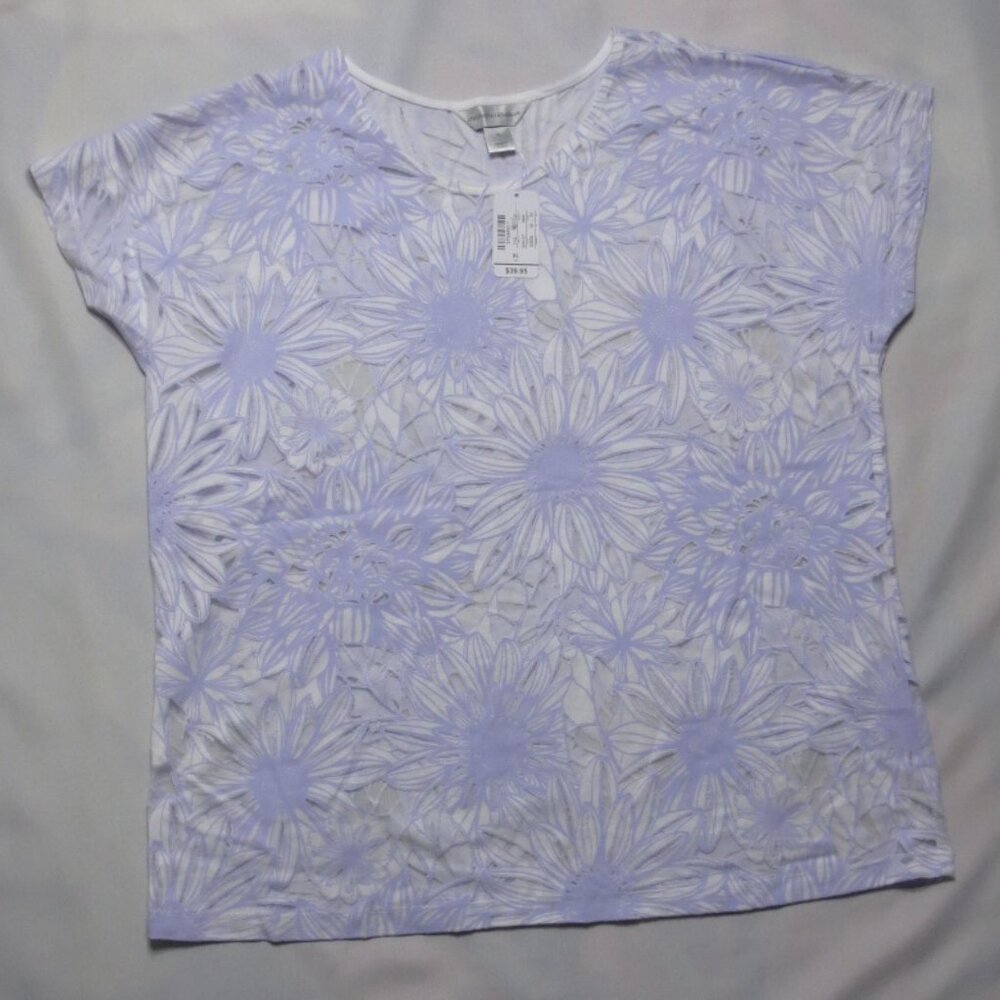 NWT CHRISTOPER & BANKS womens BLOUSE shirt WHITE lavender PURPLE sheer SIZE XL
